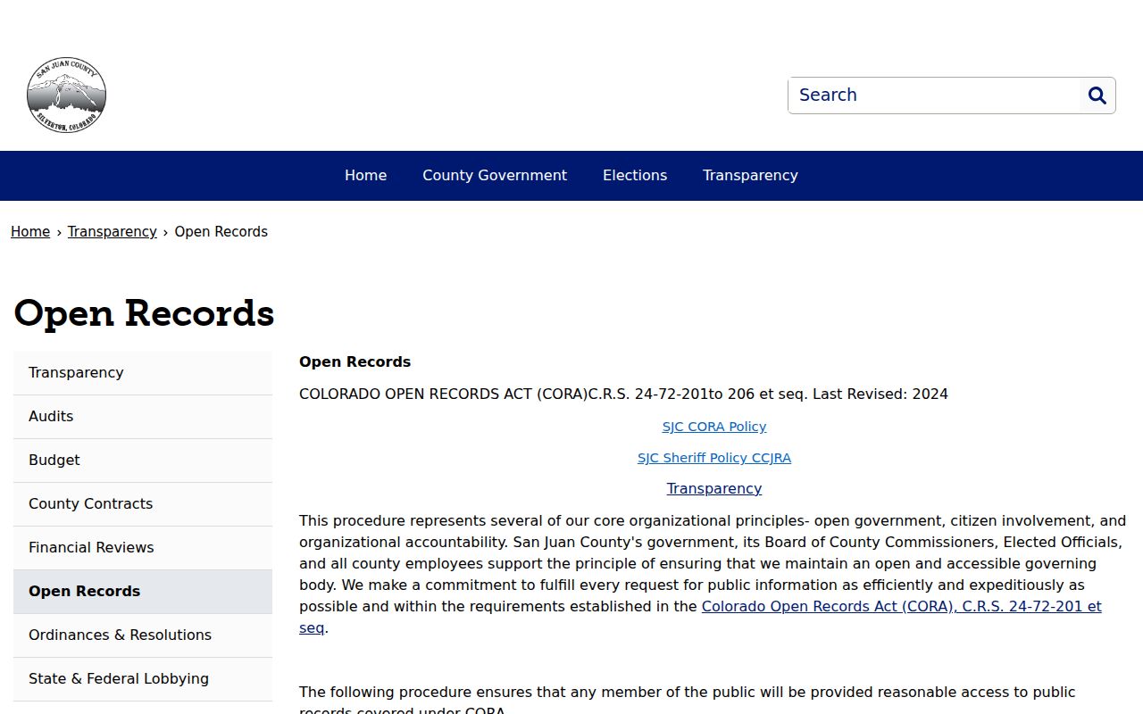 San Juan County criminal records custodians on the official open records page