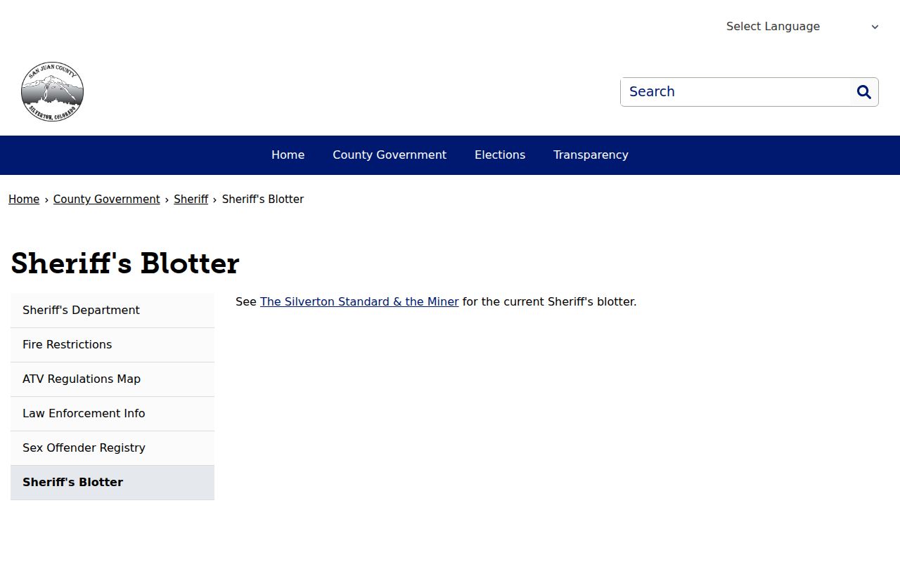 San Juan County arrest records official Sheriff blotter page